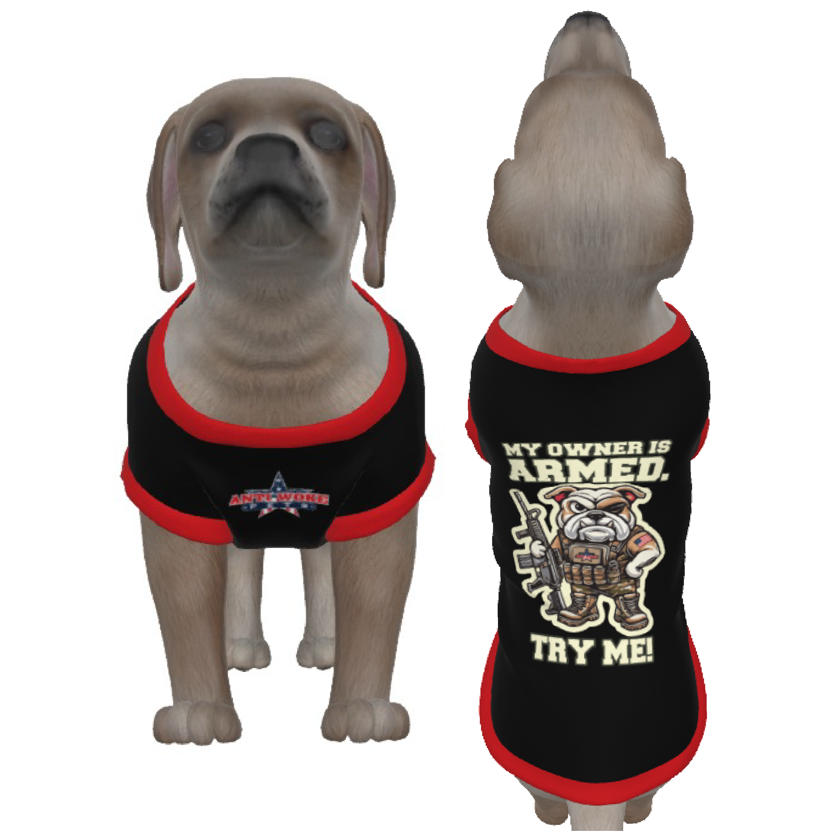 Bulldog-Red Collar- My Owner Is Armed- Anti Woke Pets- Puppy Tank Top